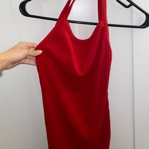 Red Halter Neck Backless Dress
